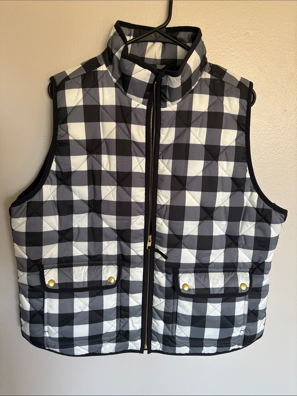 J. Crew Excursion Dark Navy and White Gingham Puffer